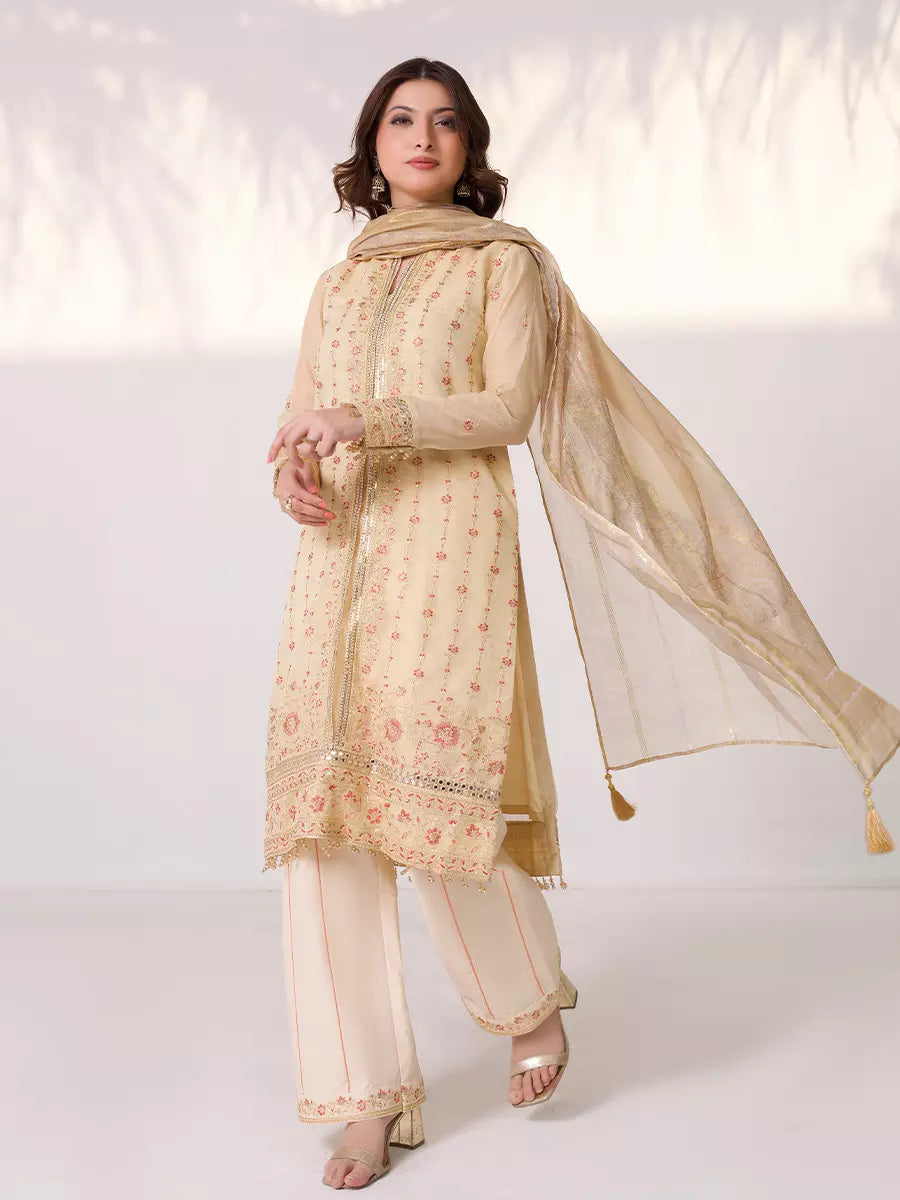 Salitex Unstitched Embroidered Cotton Silk 3 Piece Suit SUNW7NO120 - Festive Collection