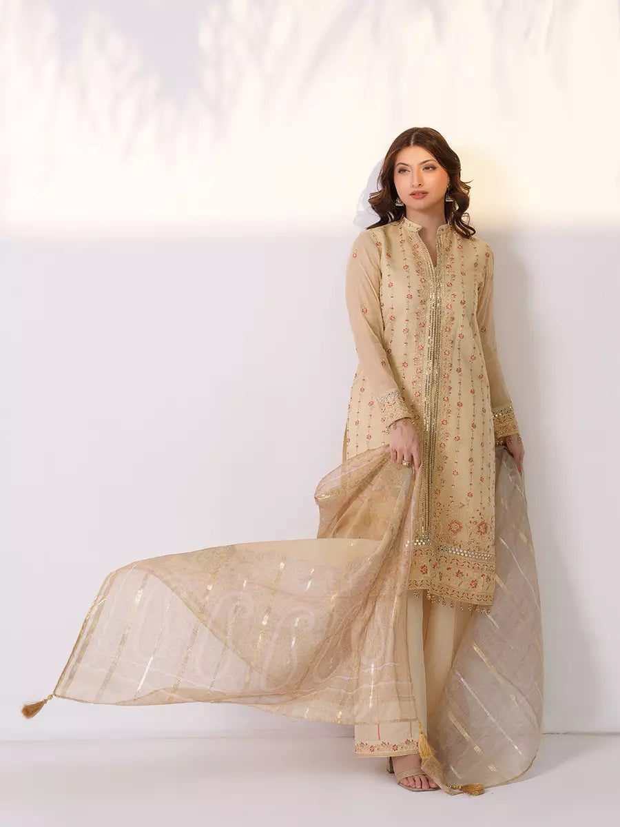 Salitex Unstitched Embroidered Cotton Silk 3 Piece Suit SUNW7NO120 - Festive Collection