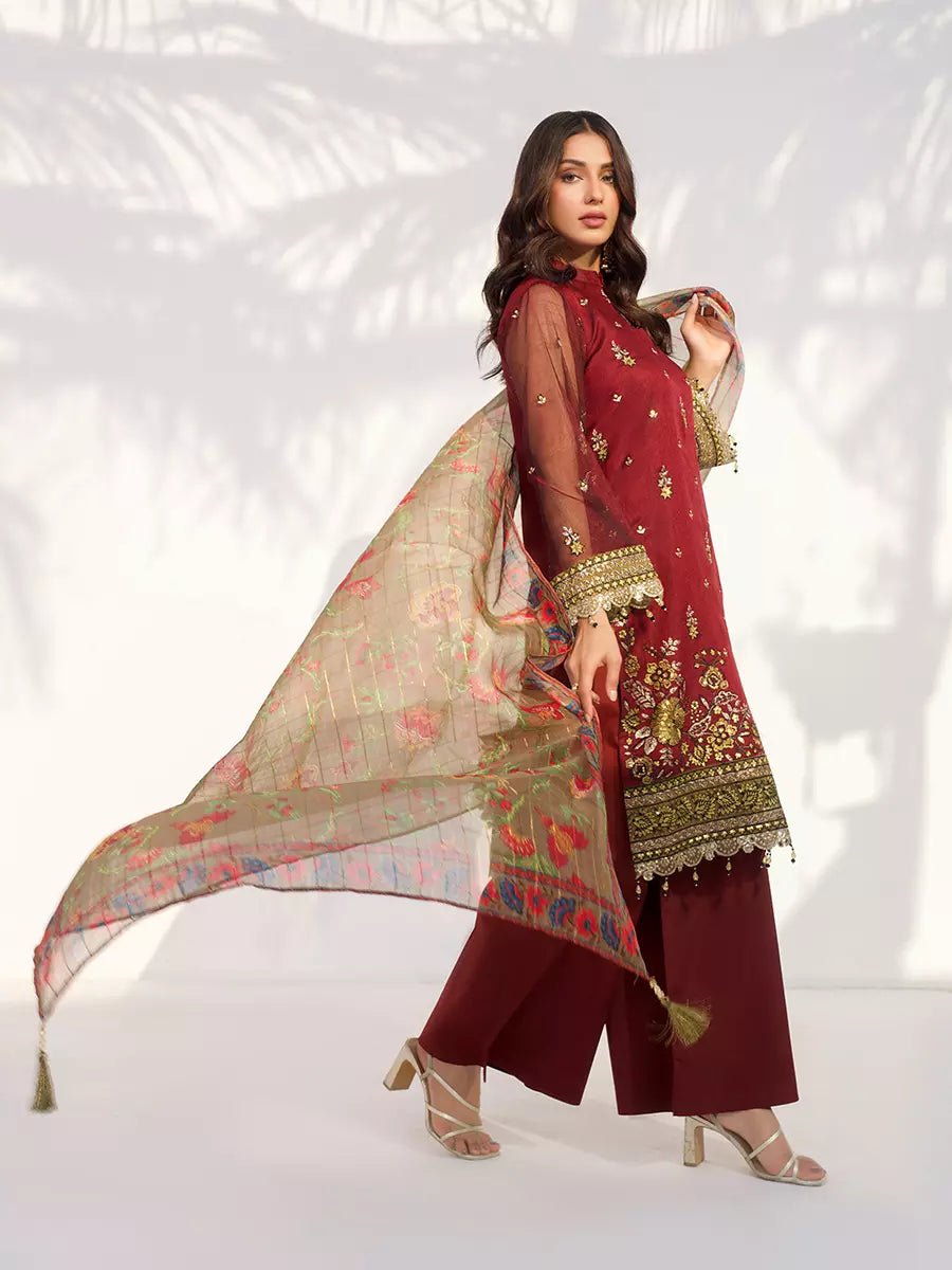 Salitex Unstitched Embroidered Cotton Net 3 Piece Suit SUNW7NO102 - Festive Collection