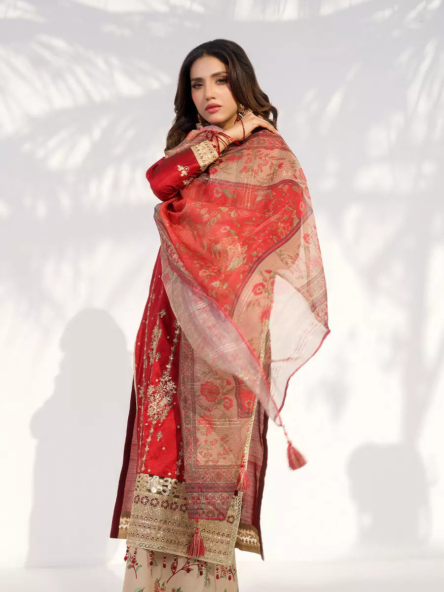 Salitex Unstitched Embroidered Raw Silk 3 Piece Suit SUNW7NO108 - Festive Collection
