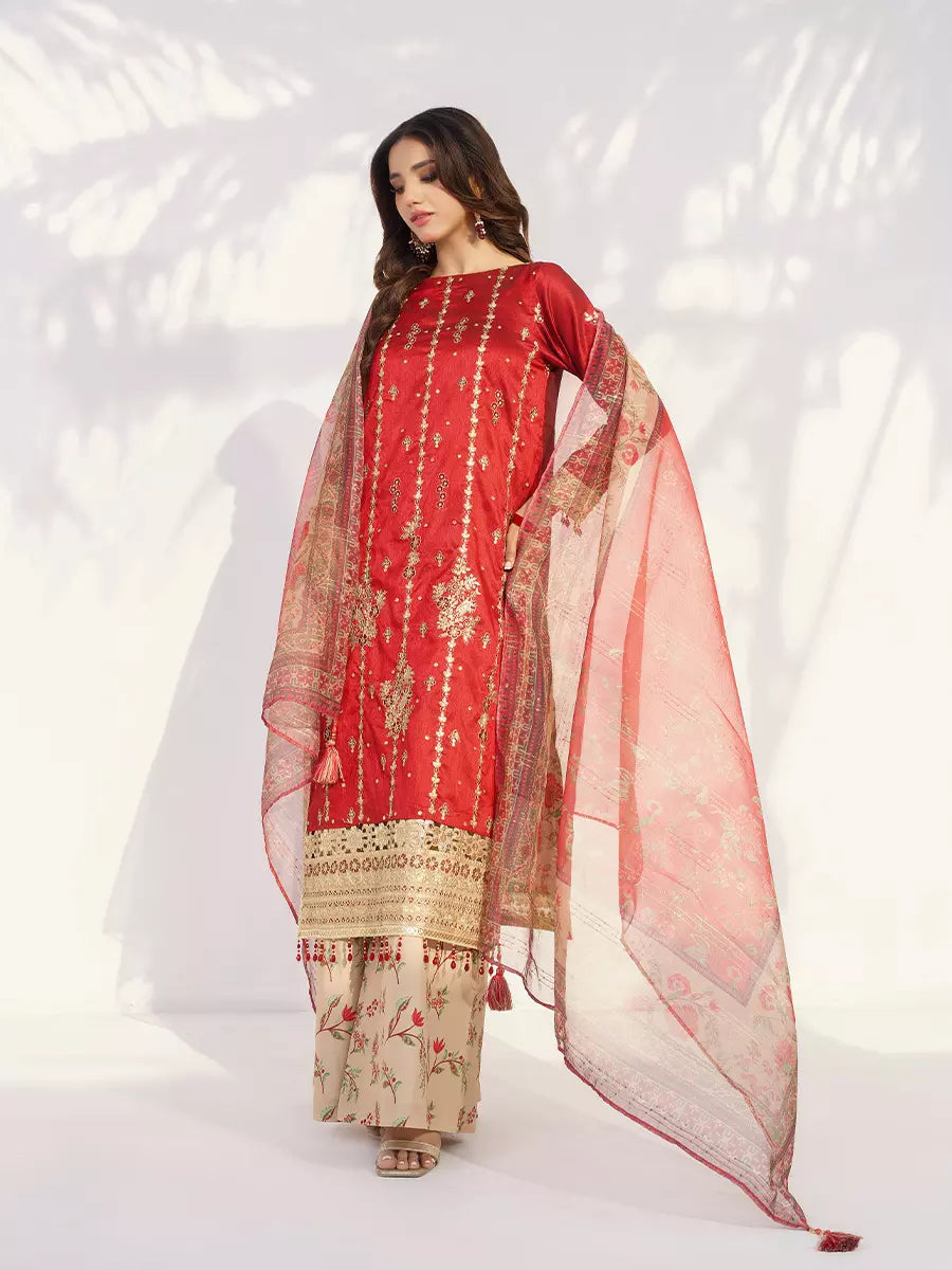 Salitex Unstitched Embroidered Raw Silk 3 Piece Suit SUNW7NO108 - Festive Collection