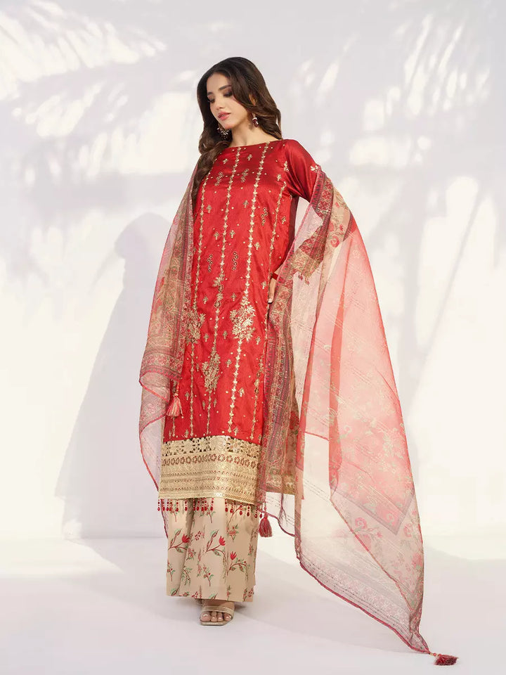 Salitex Unstitched Embroidered Raw Silk 3 Piece Suit SUNW7NO108 - Festive Collection