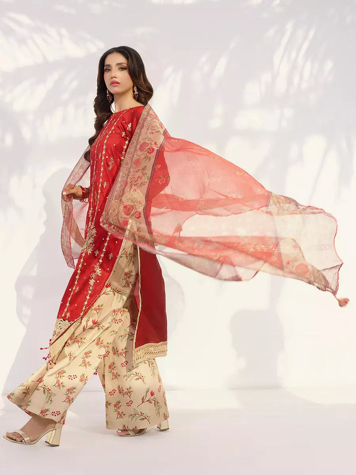 Salitex Unstitched Embroidered Raw Silk 3 Piece Suit SUNW7NO108 - Festive Collection