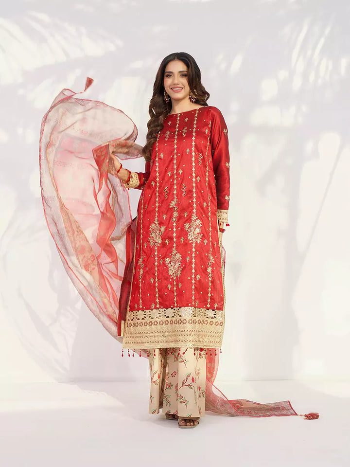 Salitex Unstitched Embroidered Raw Silk 3 Piece Suit SUNW7NO108 - Festive Collection