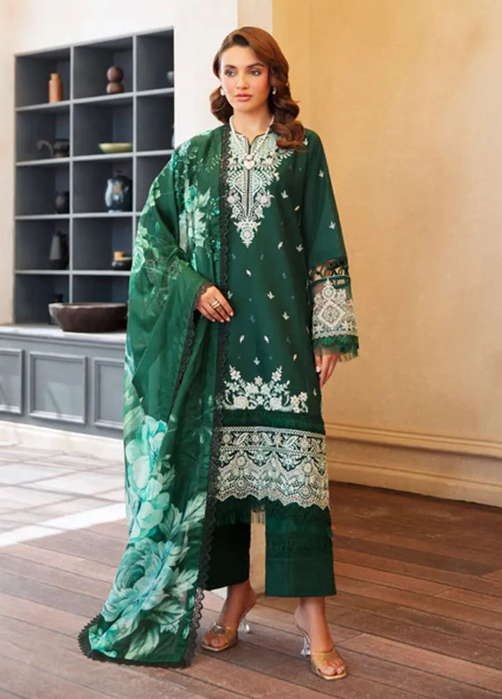 Noura by Shazme Embroidered Lawn Suits Unstitched 3 Piece SHZ25LL SH-01 Emerald - Summer Collection