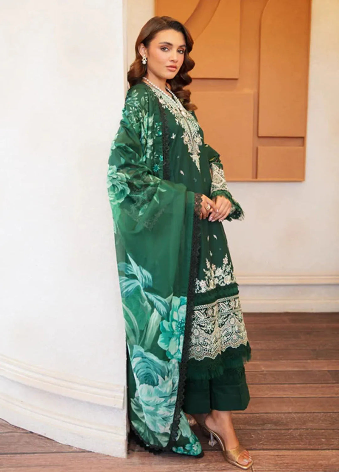 Noura by Shazme Embroidered Lawn Suits Unstitched 3 Piece SHZ25LL SH-01 Emerald - Summer Collection