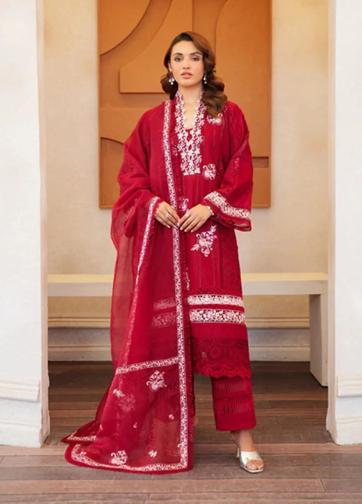 Noura by Shazme Embroidered Lawn Suits Unstitched 3 Piece SHZ25LL SH-02 Crimson - Summer Collection