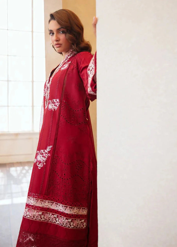 Noura by Shazme Embroidered Lawn Suits Unstitched 3 Piece SHZ25LL SH-02 Crimson - Summer Collection