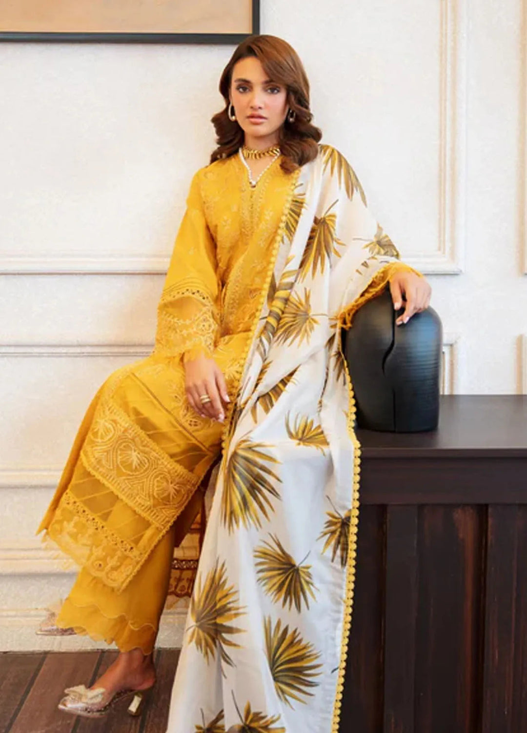 Noura by Shazme Embroidered Lawn Suits Unstitched 3 Piece SHZ25LL SH-03 Amber - Summer Collection