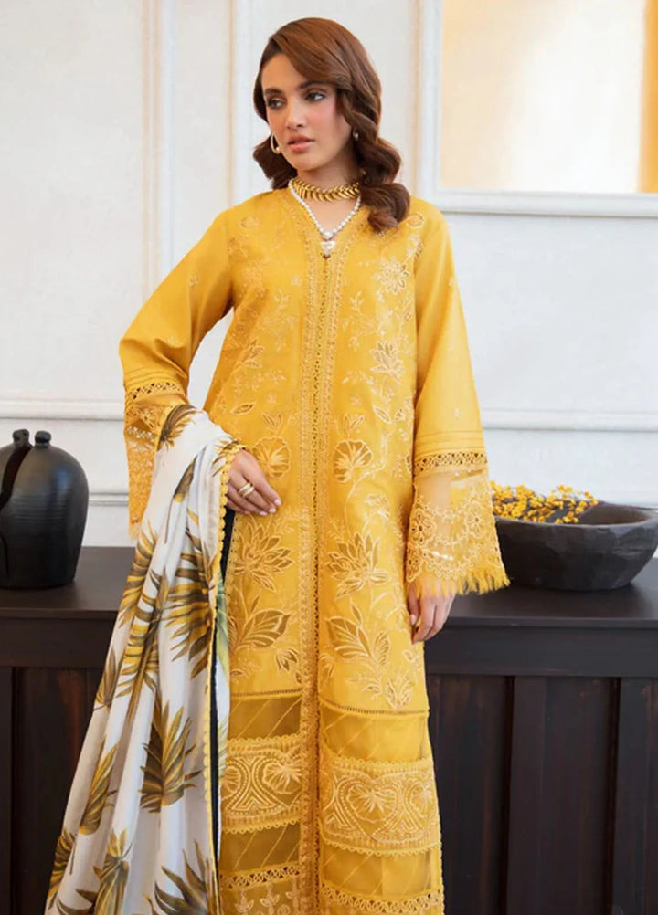 Noura by Shazme Embroidered Lawn Suits Unstitched 3 Piece SHZ25LL SH-03 Amber - Summer Collection