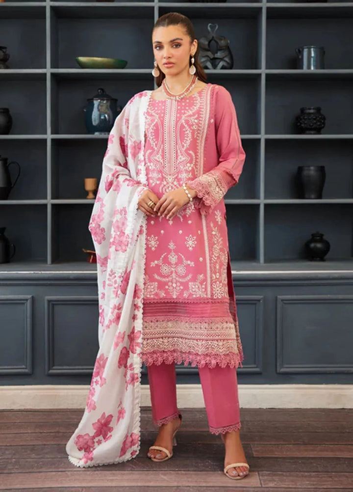 Noura by Shazme Embroidered Lawn Suits Unstitched 3 Piece SHZ25LL SH-05 Coral - Summer Collection