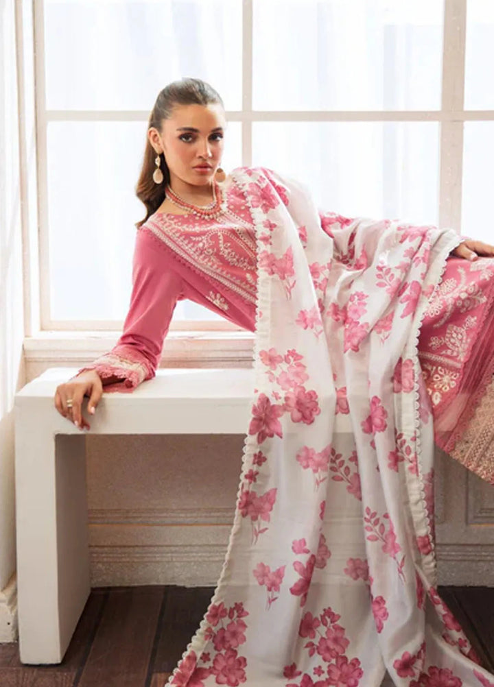 Noura by Shazme Embroidered Lawn Suits Unstitched 3 Piece SHZ25LL SH-05 Coral - Summer Collection