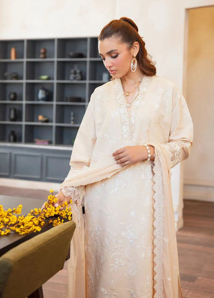 Noura by Shazme Embroidered Lawn Suits Unstitched 3 Piece SHZ25LL SH-07 Ivory - Summer Collection
