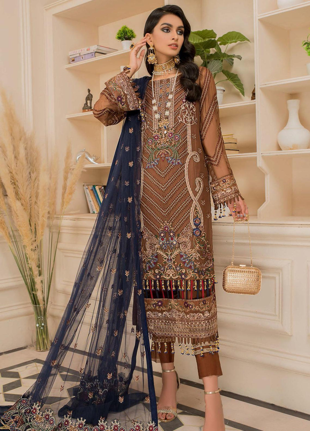Nourang by Maryam's Embroidered Chiffon Suits Unstitched 3 Piece MRM21NC D-214 - Festive Collection