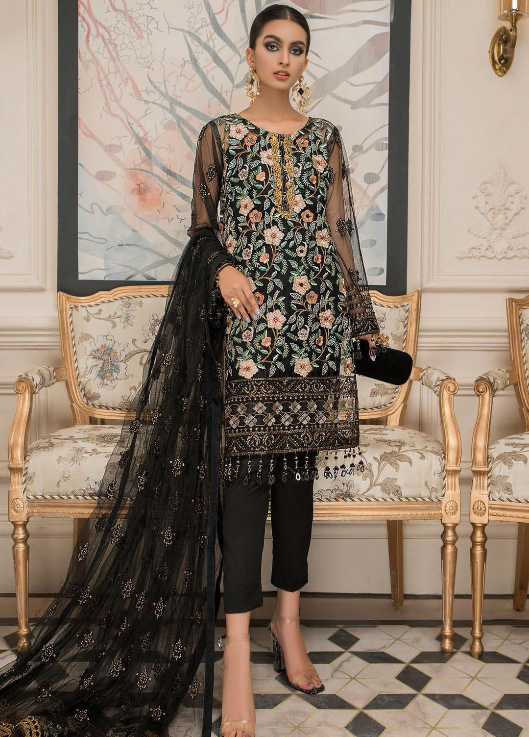 Nourang by Maryam's Embroidered Chiffon Suits Unstitched 3 Piece MRM21NC D-216 - Festive Collection