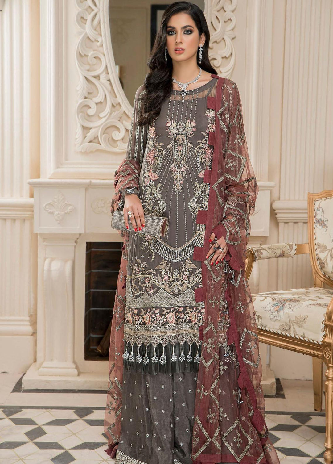 Nourang by Maryam's Embroidered Chiffon Suits Unstitched 3 Piece MRM21NC D-218 - Festive Collection