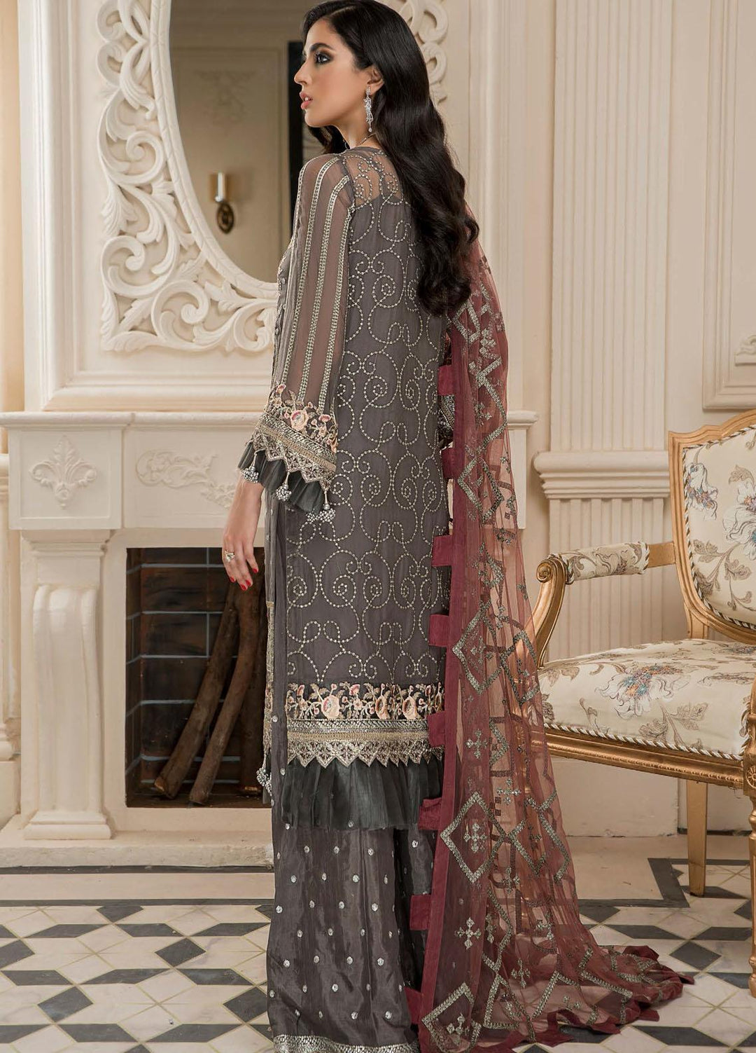 Nourang by Maryam's Embroidered Chiffon Suits Unstitched 3 Piece MRM21NC D-218 - Festive Collection