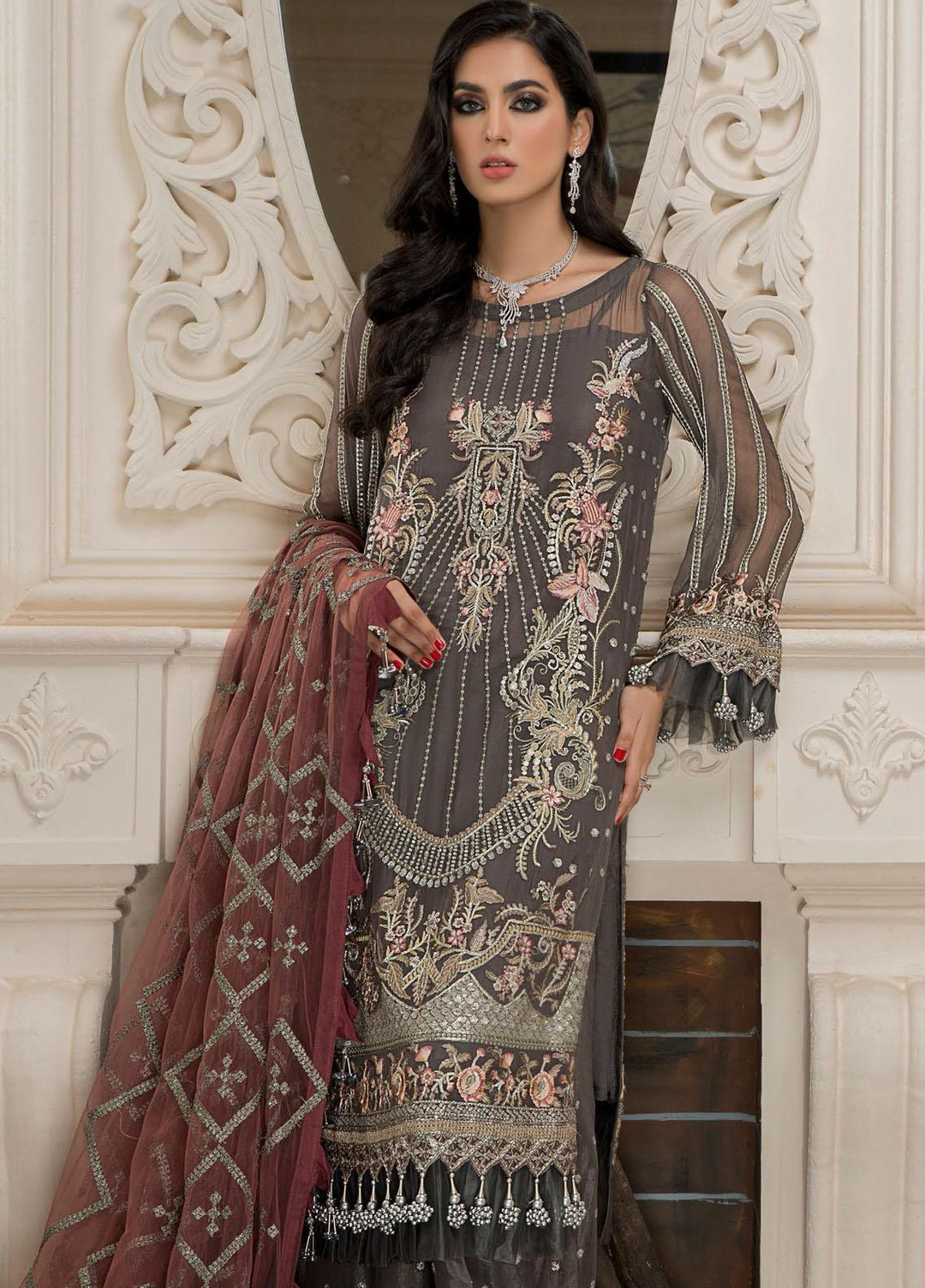 Nourang by Maryam's Embroidered Chiffon Suits Unstitched 3 Piece MRM21NC D-218 - Festive Collection