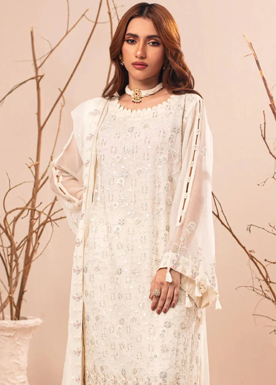 Nur By Shamooz Embroidered Chiffon Suit Unstitched 4 Piece SHM24N SU-0100 - Formals Collection