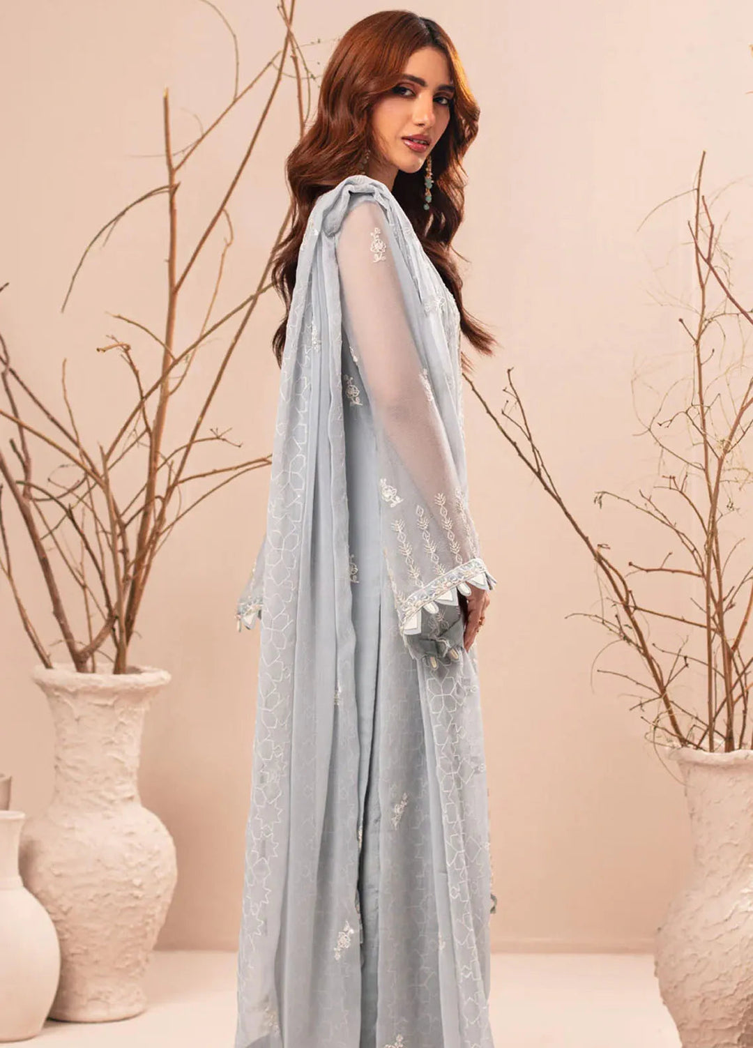 Nur By Shamooz Embroidered Chiffon Suit Unstitched 4 Piece SHM24N SU-093 - Formals Collection