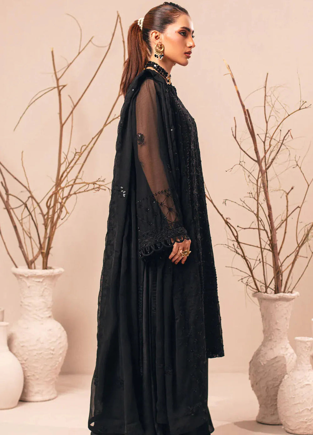 Nur By Shamooz Embroidered Chiffon Suit Unstitched 4 Piece SHM24N SU-096 - Formals Collection