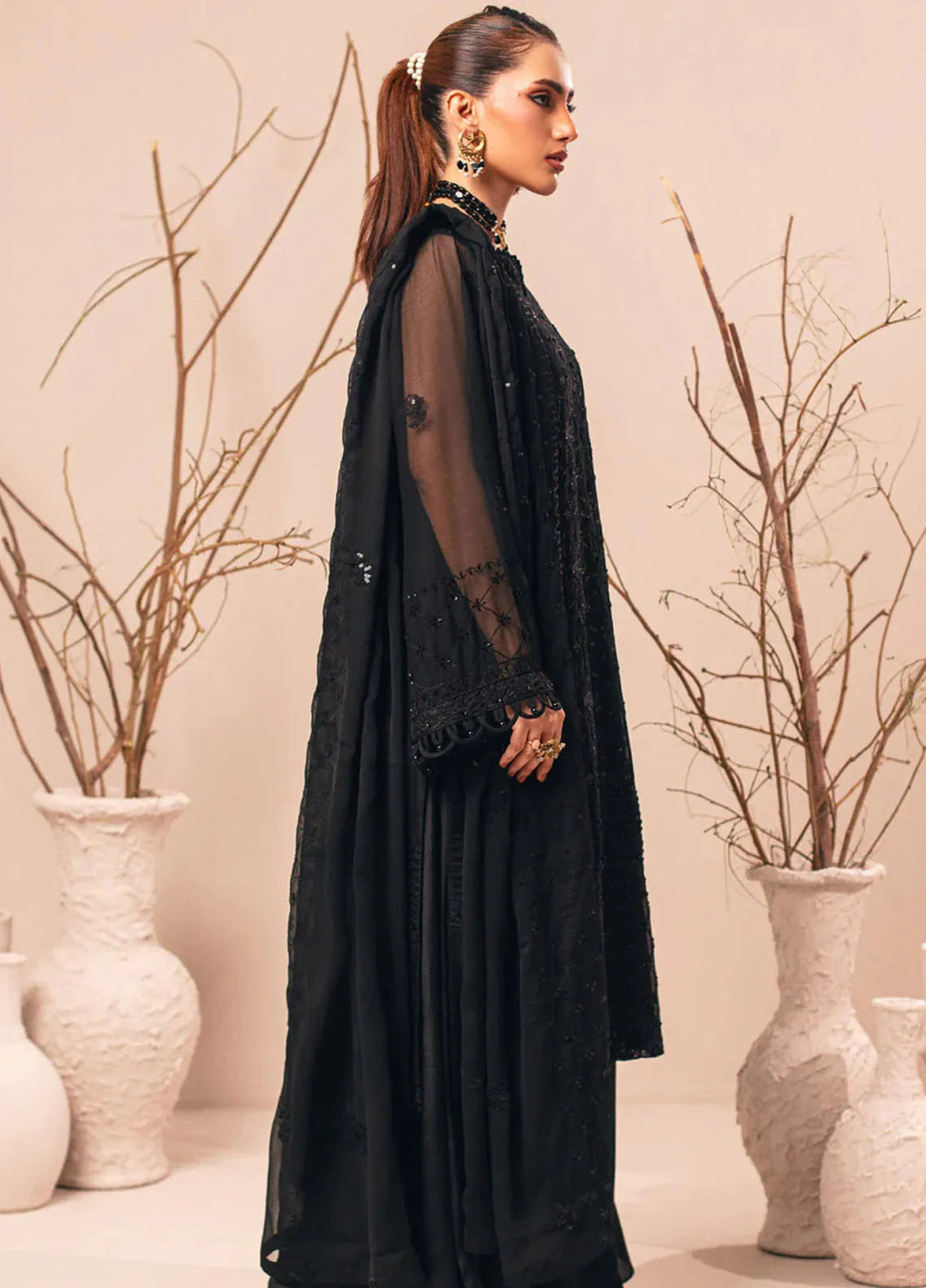 Nur By Shamooz Embroidered Chiffon Suit Unstitched 4 Piece SHM24N SU-096 - Formals Collection