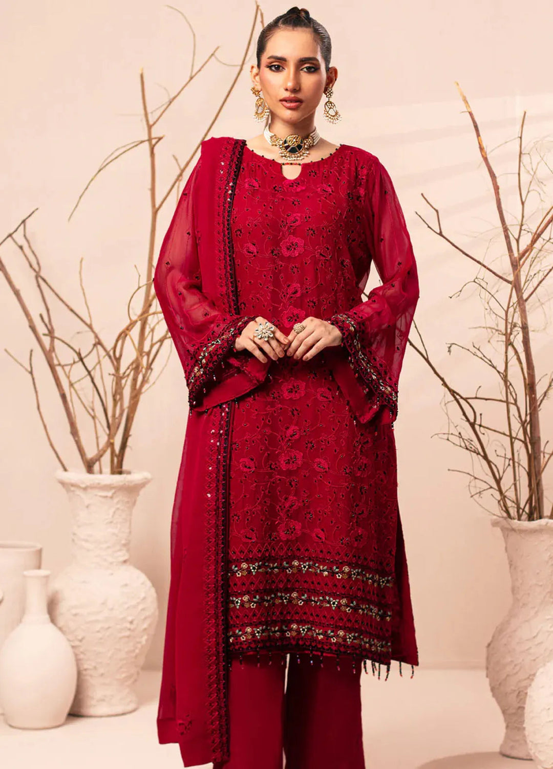 Nur By Shamooz Embroidered Chiffon Suit Unstitched 4 Piece SHM24N SU-097 - Formals Collection