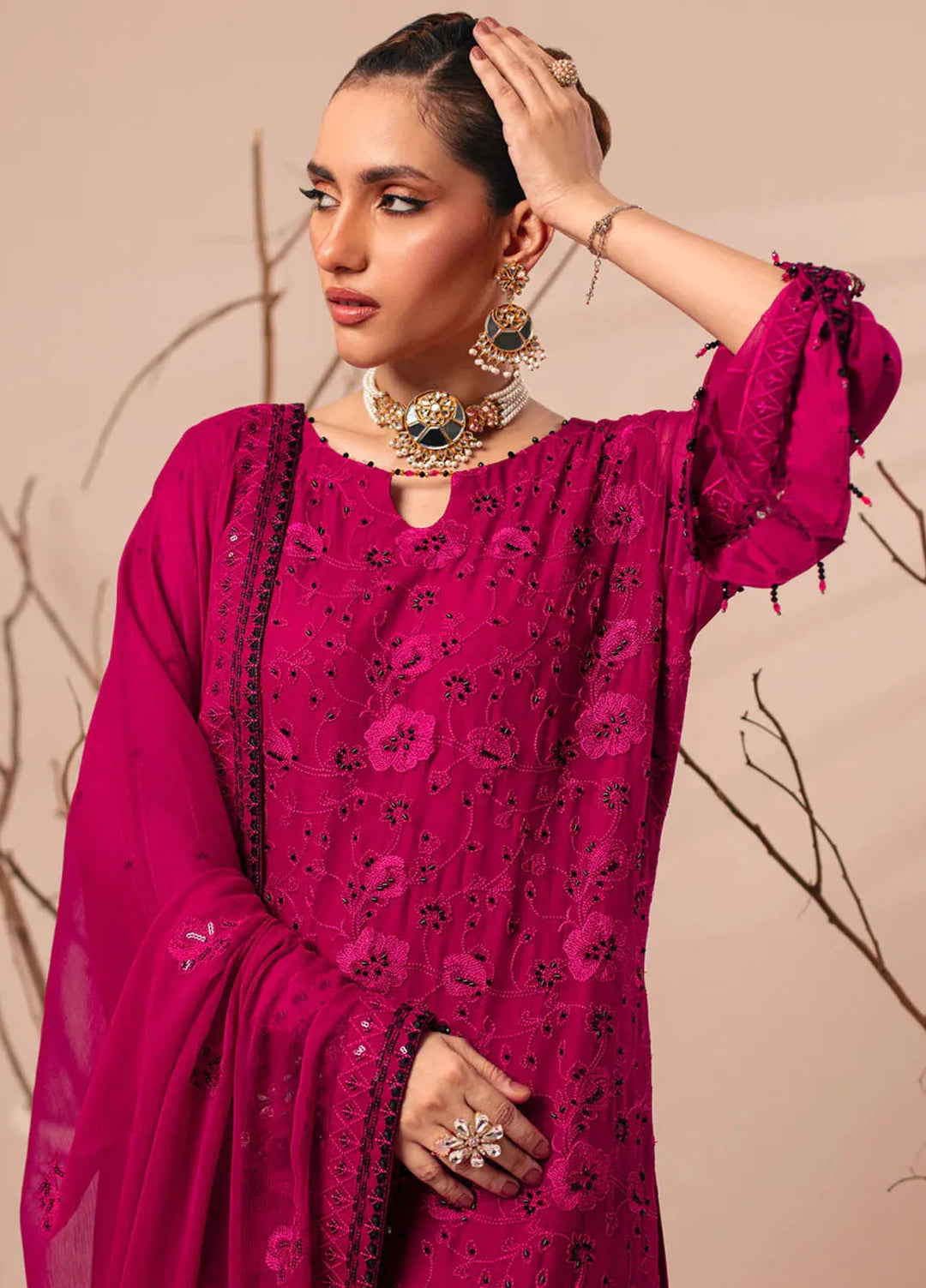 Nur By Shamooz Embroidered Chiffon Suit Unstitched 4 Piece SHM24N SU-097 - Formals Collection