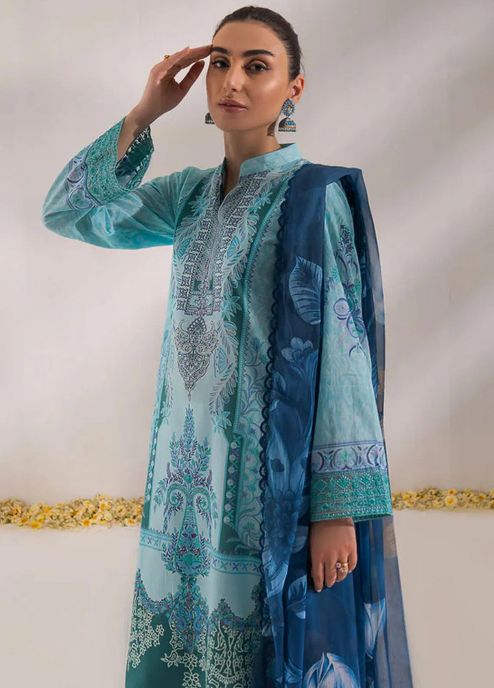 Nur By Shazme Printed Lawn Suit Unstitched 3 Piece SHZ24N SH-07 Aqua Breeze - Summer Collection