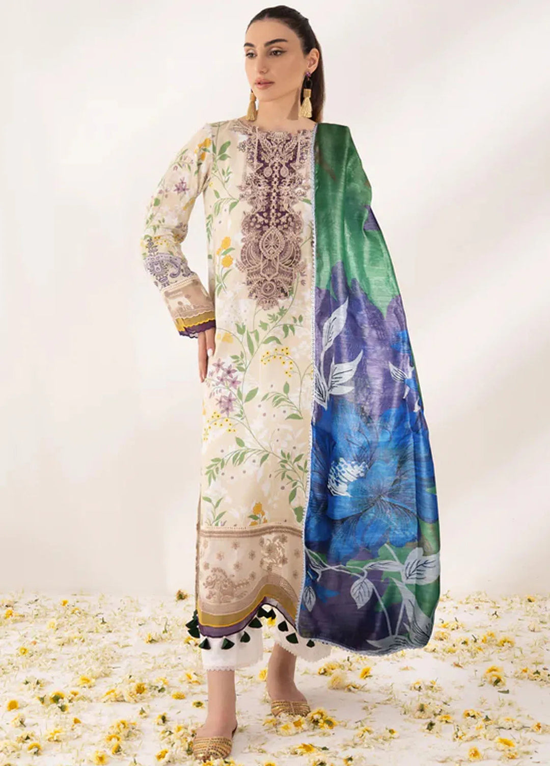 Nur By Shazme Printed Lawn Suit Unstitched 3 Piece SHZ24N SH-08 Zinnia - Summer Collection