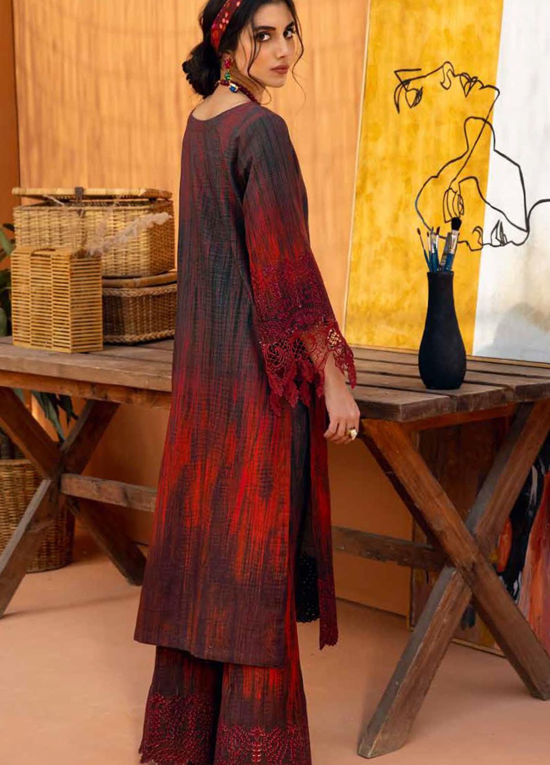 Nureh Embroidered Chikankari Khaddar Suits Unstitched 2 Piece NU21B-2 Lady Bug NU2-20 - Winter Collection