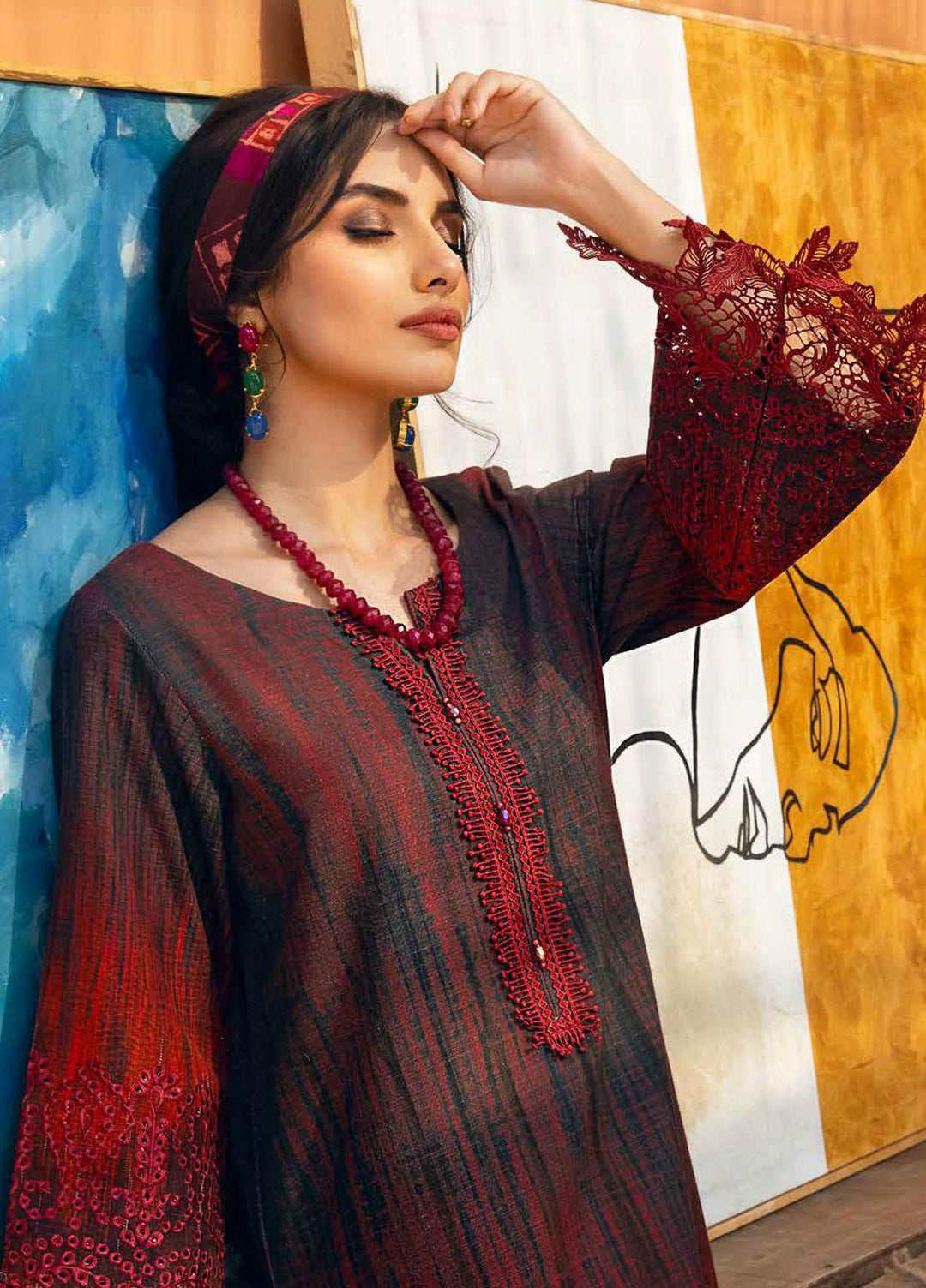 Nureh Embroidered Chikankari Khaddar Suits Unstitched 2 Piece NU21B-2 Lady Bug NU2-20 - Winter Collection