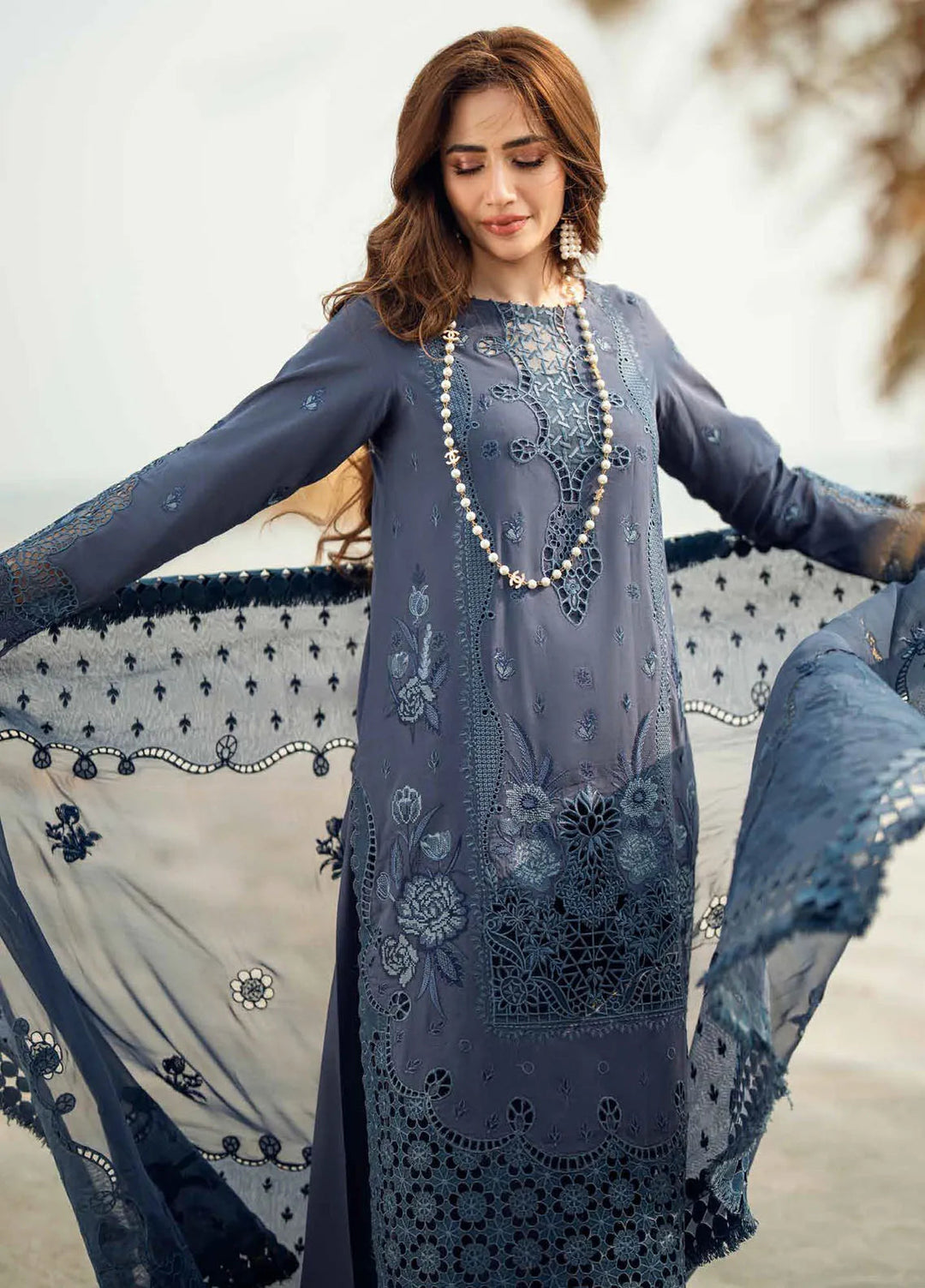 Nureh Chikankari Swiss Lawn Suits Unstitched 4 Piece NU25KE NE-146 - Summer Collection
