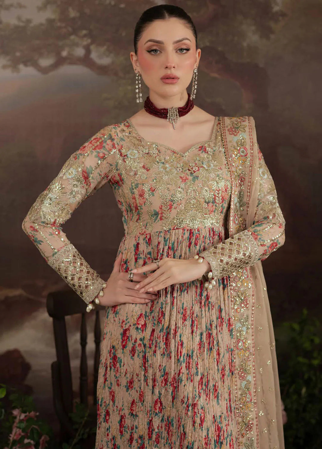 Nureh Embroidered Chiffon Suit Unstitched 3 Piece NU25AC AM-13 - Formals Collection