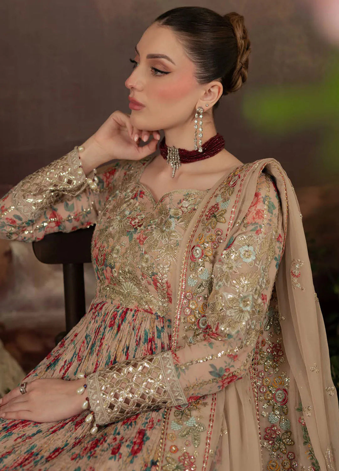 Nureh Embroidered Chiffon Suit Unstitched 3 Piece NU25AC AM-13 - Formals Collection