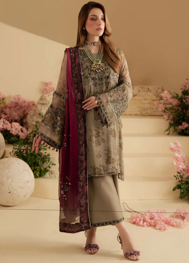 Nureh Embroidered Chiffon Suit Unstitched 3 Piece NU25AC AM-15 - Formals Collection
