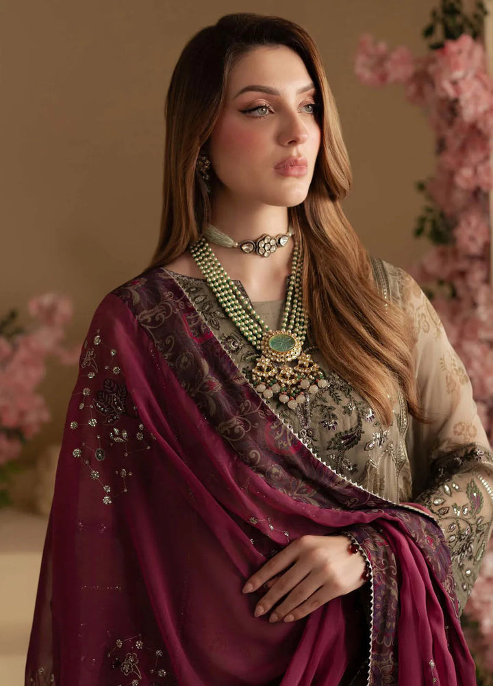 Nureh Embroidered Chiffon Suit Unstitched 3 Piece NU25AC AM-15 - Formals Collection
