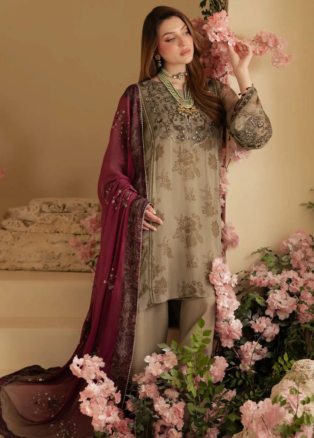 Nureh Embroidered Chiffon Suit Unstitched 3 Piece NU25AC AM-15 - Formals Collection