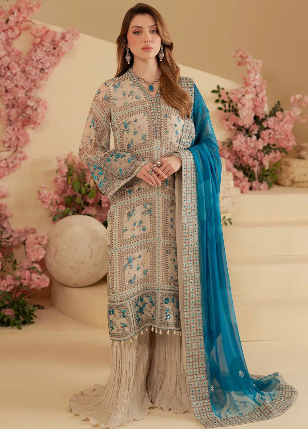 Nureh Embroidered Chiffon Suit Unstitched 3 Piece NU25AC AM-17 - Formals Collection