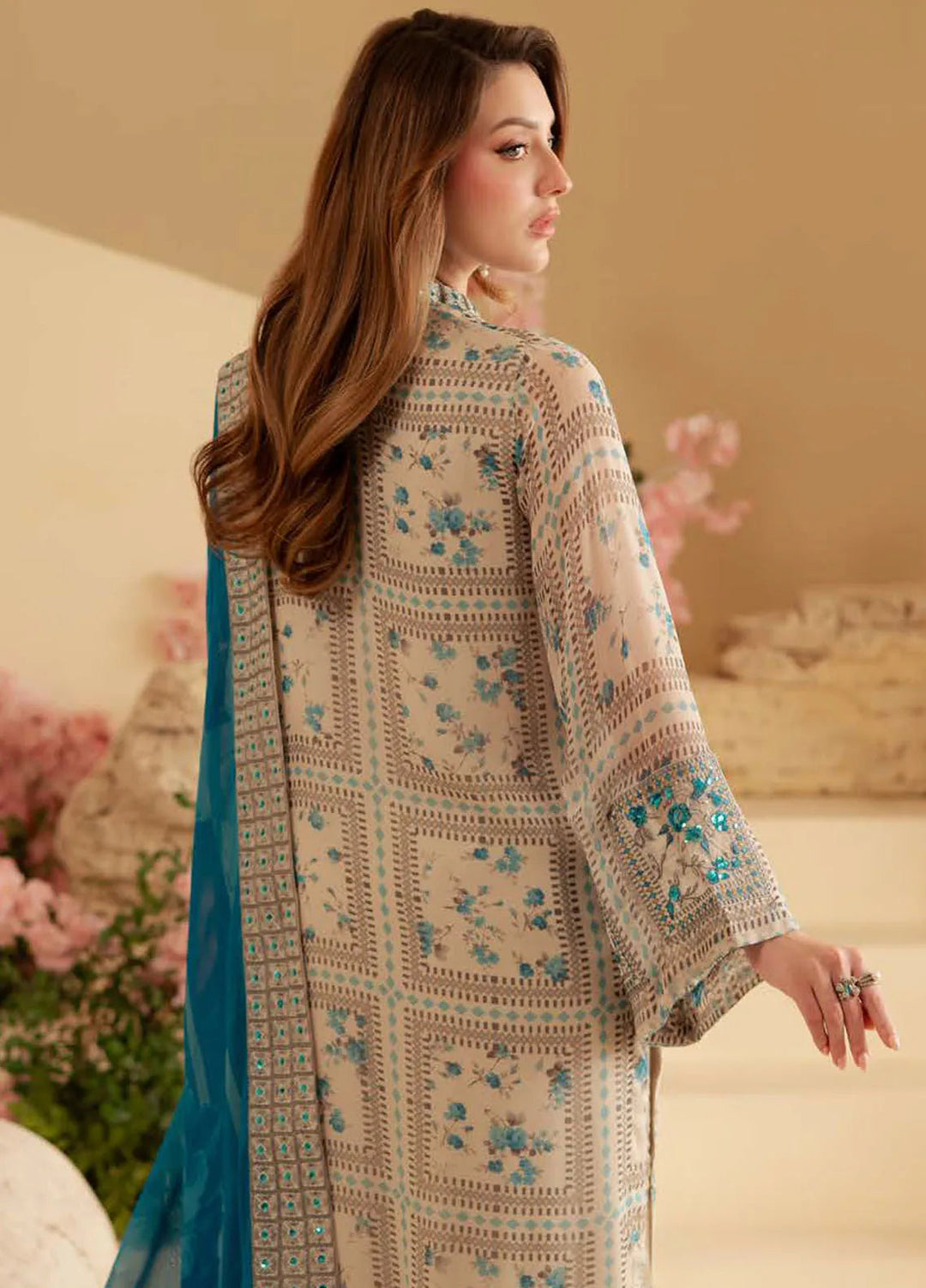 Nureh Embroidered Chiffon Suit Unstitched 3 Piece NU25AC AM-17 - Formals Collection