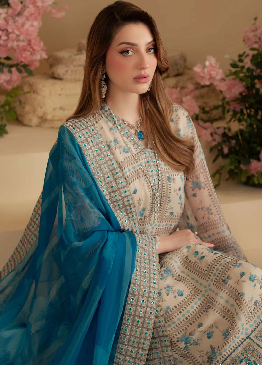 Nureh Embroidered Chiffon Suit Unstitched 3 Piece NU25AC AM-17 - Formals Collection