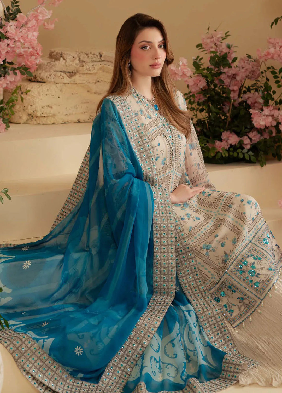 Nureh Embroidered Chiffon Suit Unstitched 3 Piece NU25AC AM-17 - Formals Collection