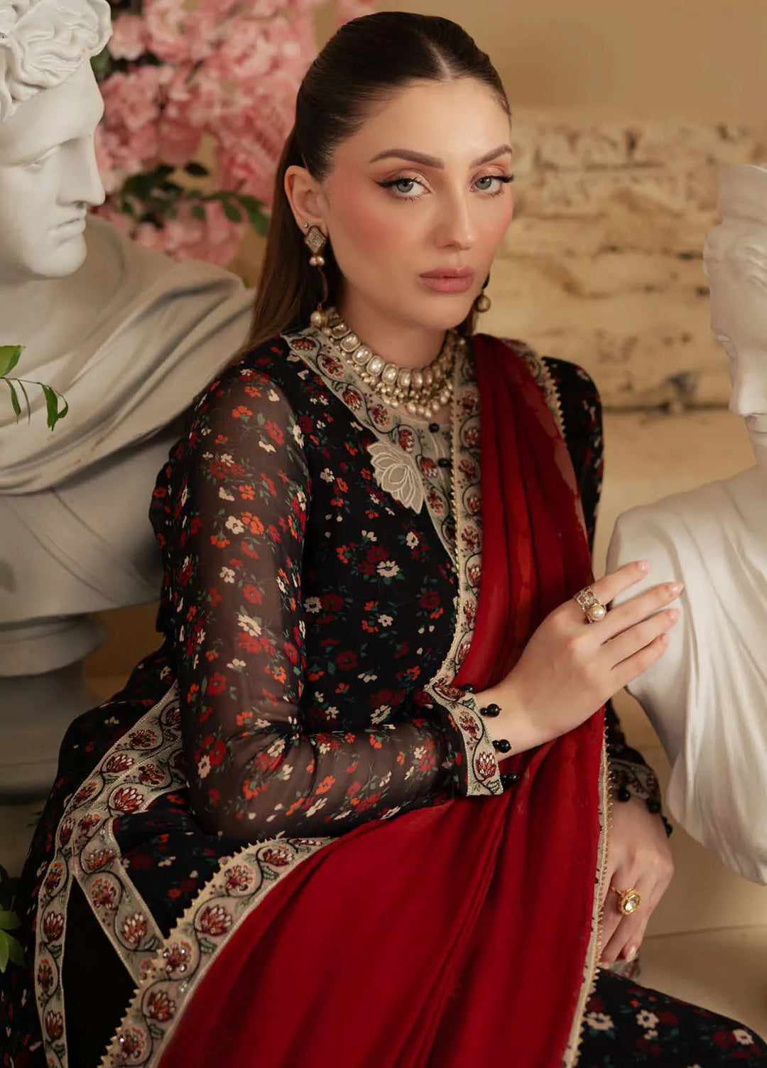 Nureh Embroidered Chiffon Suit Unstitched 3 Piece NU25AC AM-18 - Formals Collection