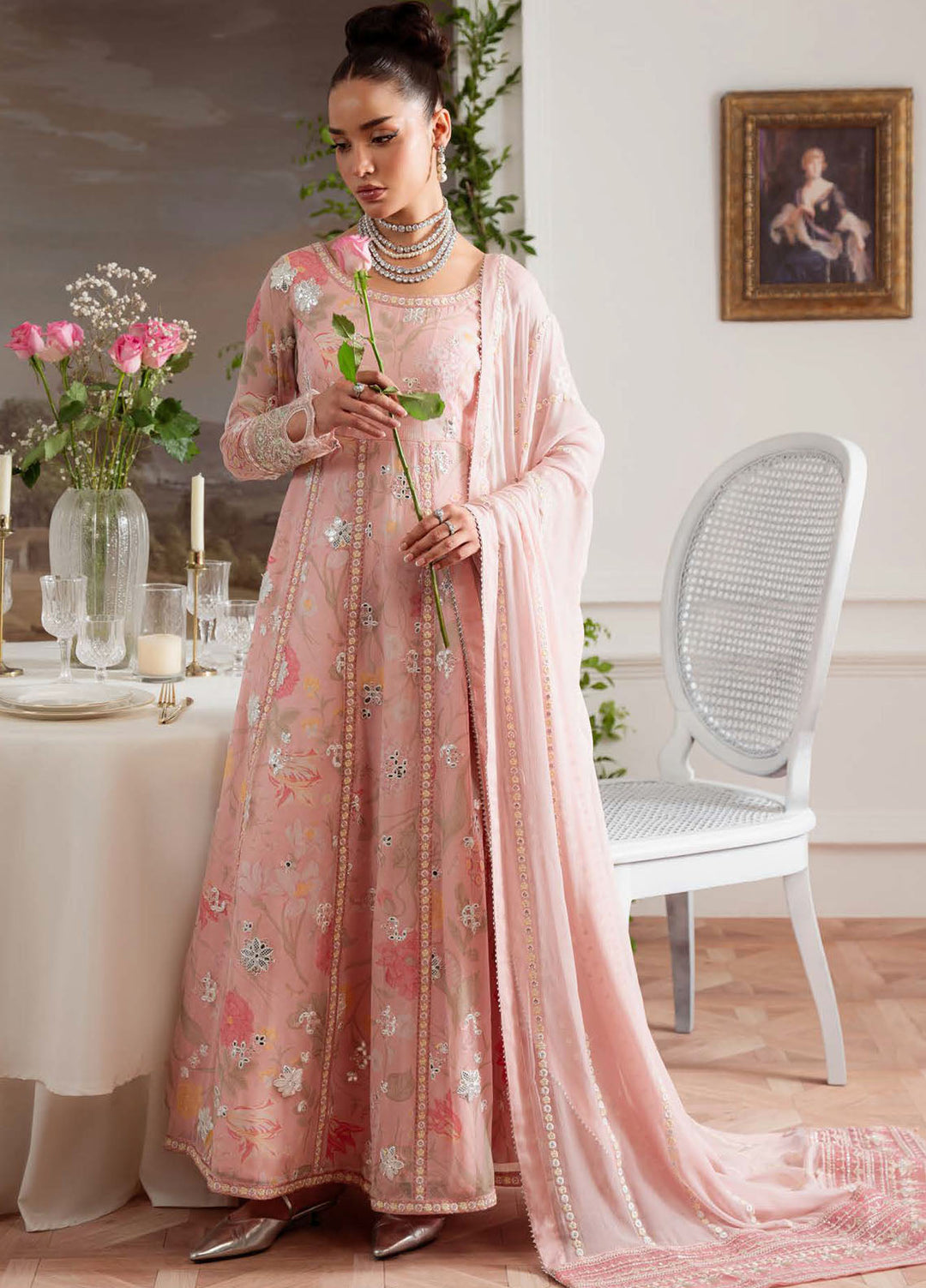 Nureh Embroidered Chiffon Suits Unstitched 4 Piece Suit NU25AU AM-25 - Luxury Collection