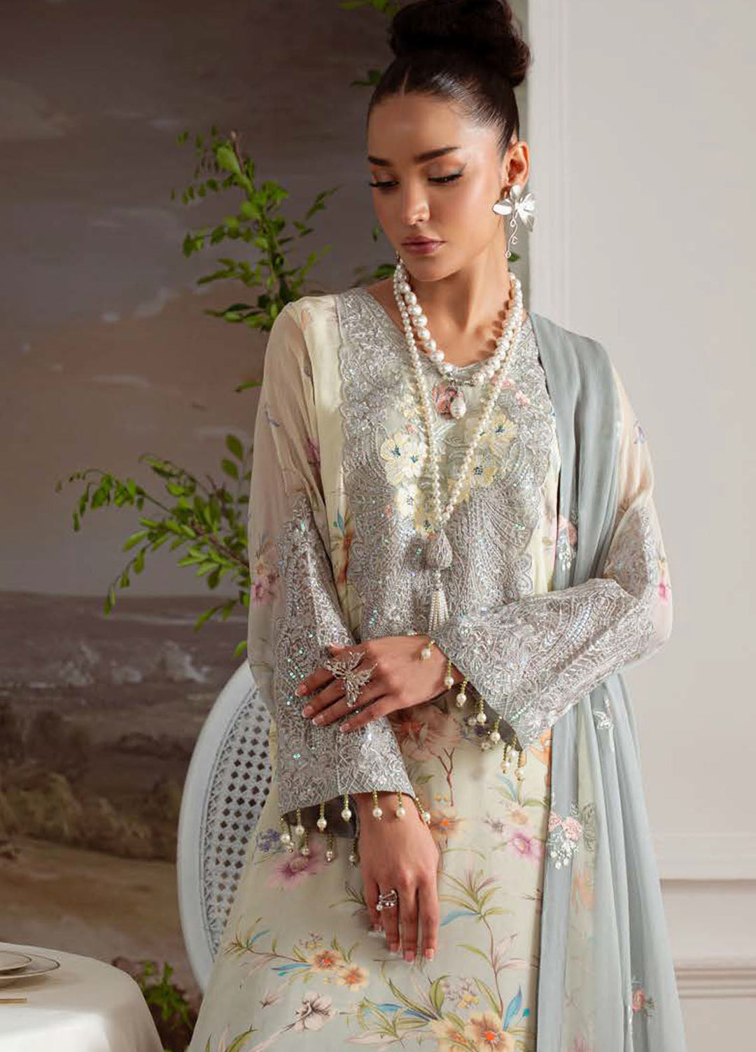 Nureh Embroidered Chiffon Suits Unstitched 4 Piece Suit NU25AU AM-27 - Luxury Collection