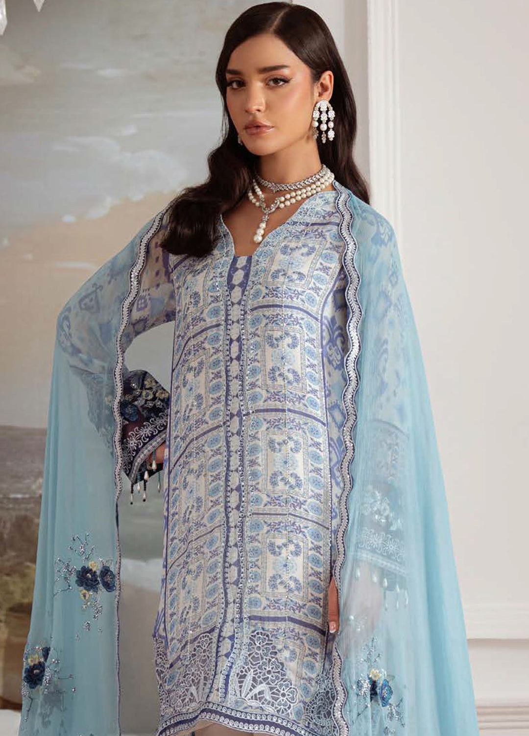 Nureh Embroidered Chiffon Suits Unstitched 4 Piece Suit NU25AU AM-28 - Luxury Collection