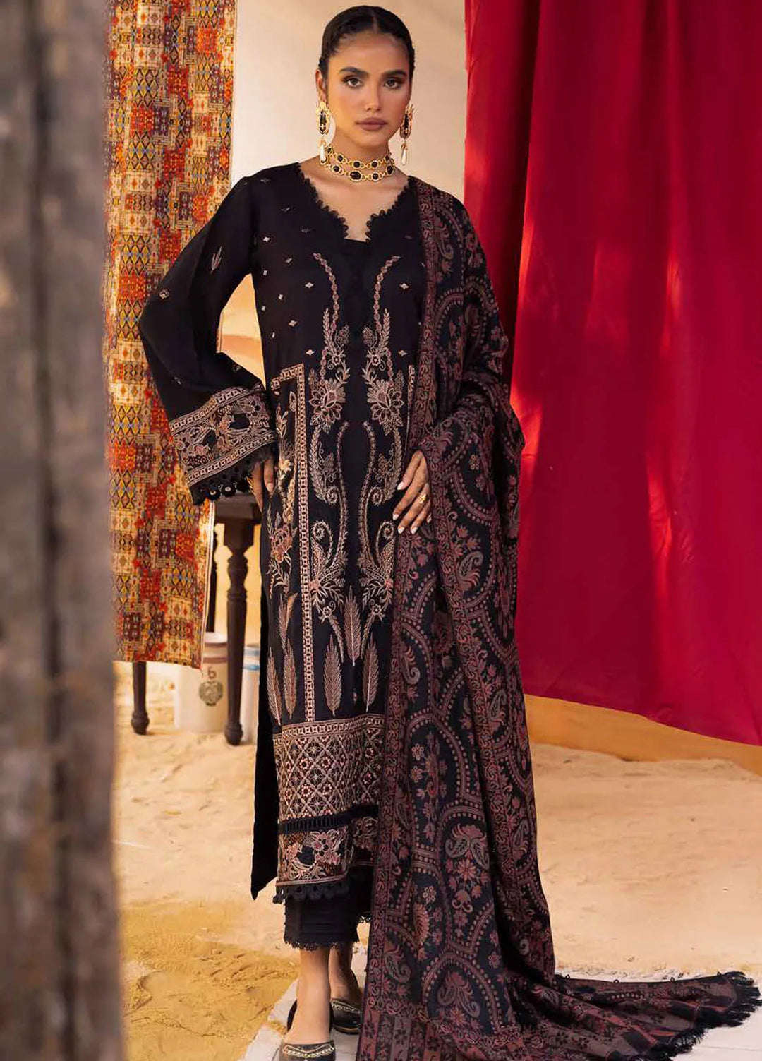 Nureh Embroidered Dhanak Suit Unstitched 3 Piece NU24ES NE-61 - Winter Collection