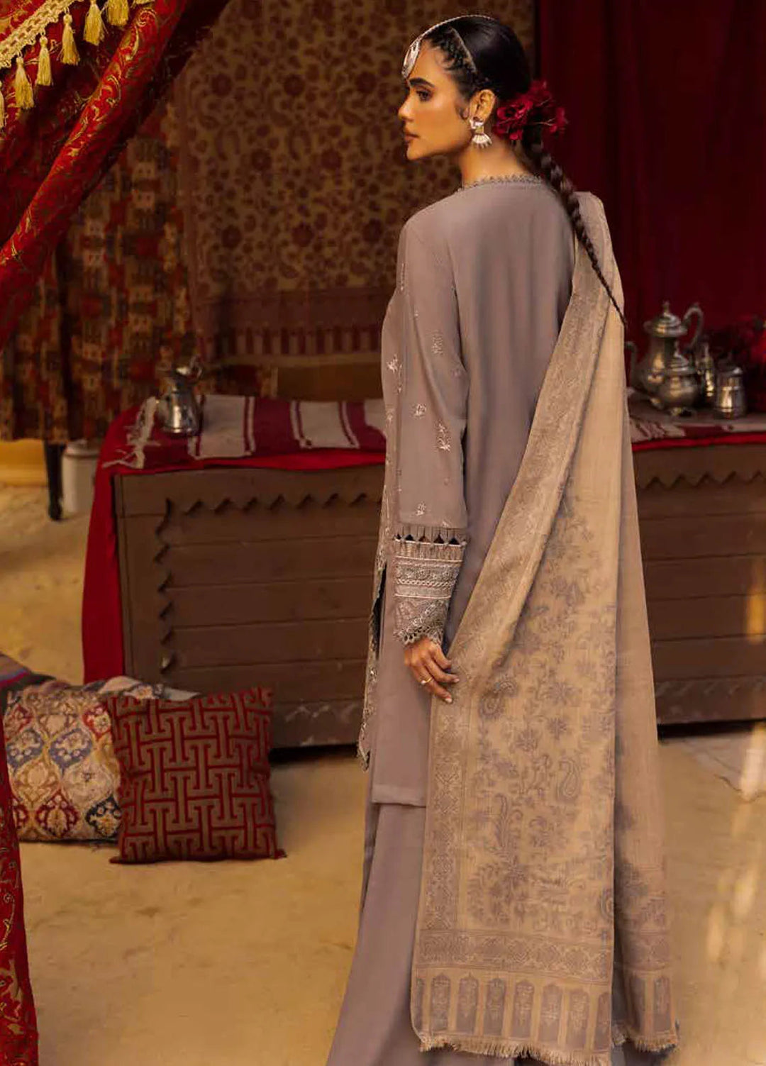 Nureh Embroidered Dhanak Suit Unstitched 3 Piece NU24ES NE-63 - Winter Collection