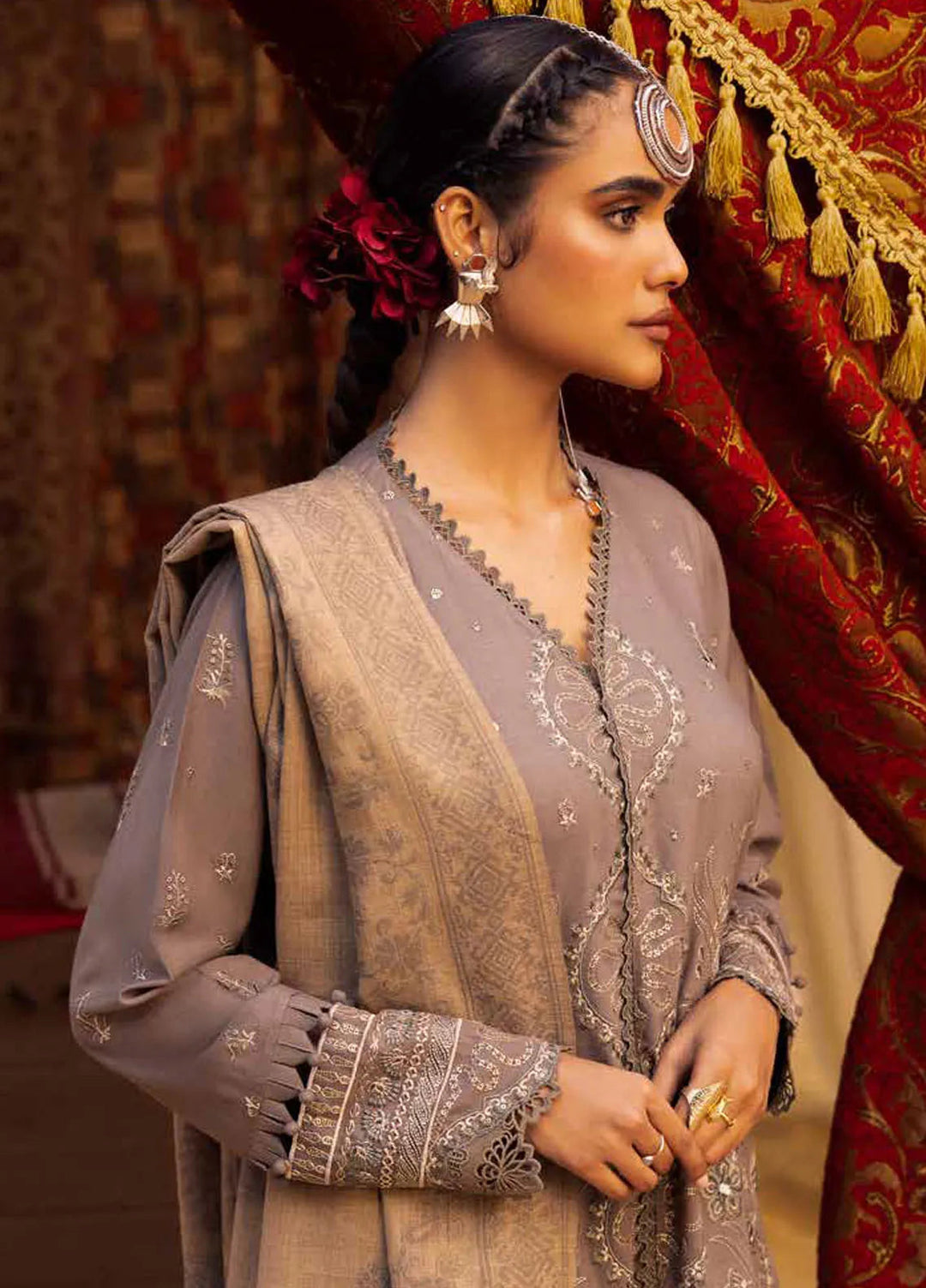 Nureh Embroidered Dhanak Suit Unstitched 3 Piece NU24ES NE-63 - Winter Collection