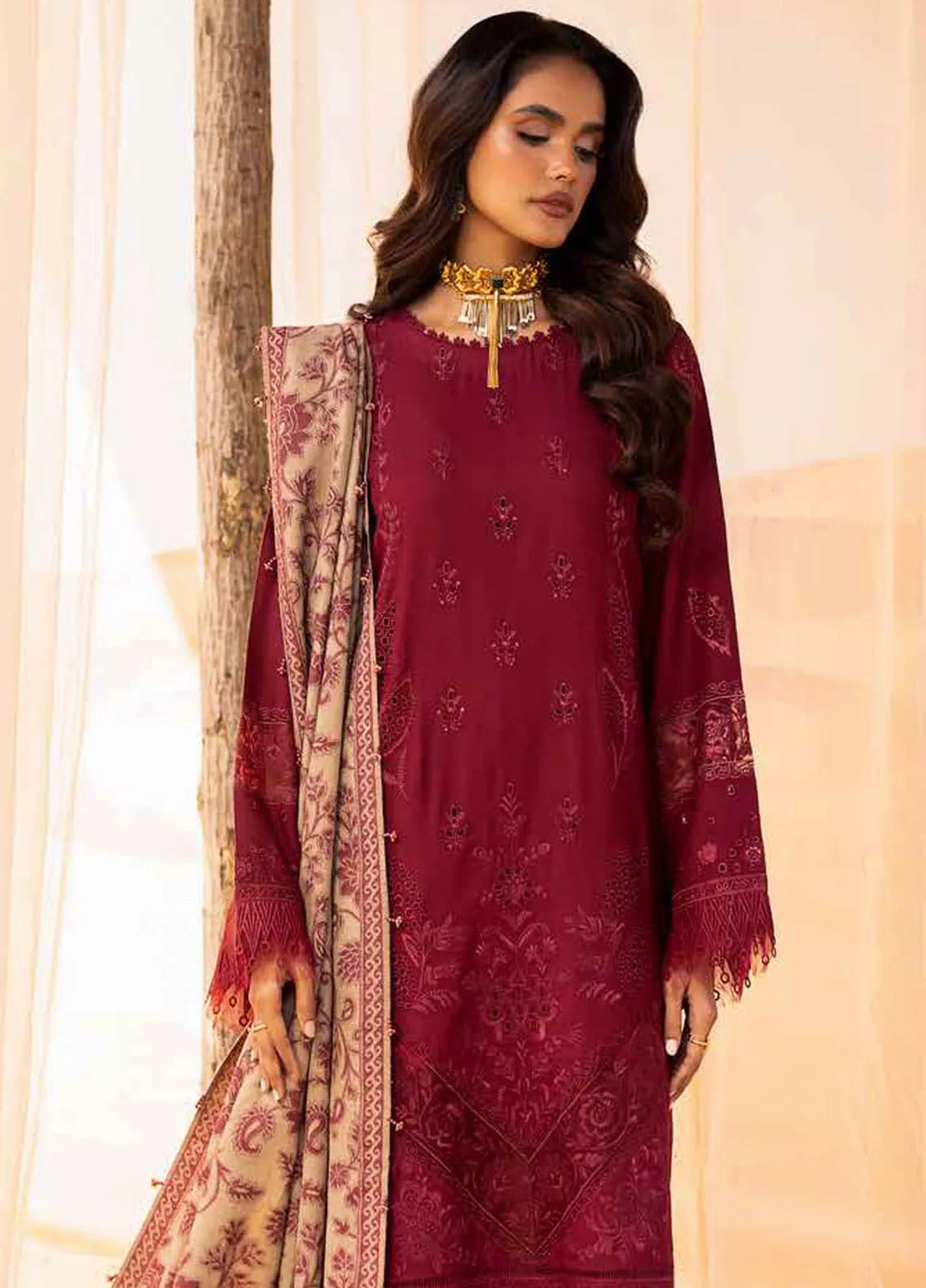 Nureh Embroidered Dhanak Suit Unstitched 3 Piece NU24ES NE-64 - Winter Collection